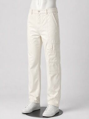 Men’s Cream Cargo Work Pants Utility Carpenter Style Size 32x30
